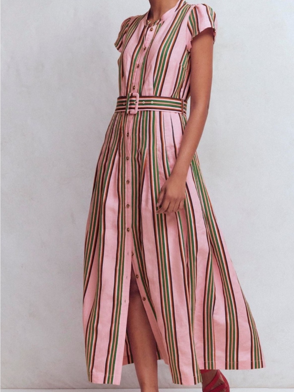 Boden Pink Striped Button-Front Maxi Dress with Belt - Picture 2 of 5